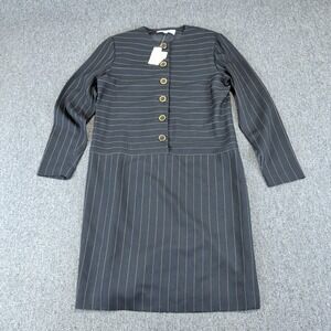 Chetta B Women Pinstripe Shift Dress 10 Black Vintage Drop Waist Gold Button NWT